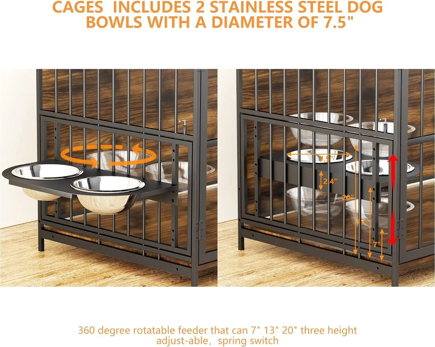 ROOMTEC Furniture Style Large Dog Crate with 360° & Adjustable 