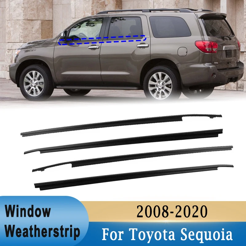 4Pcs Outer Door Window Glass Weatherstrip Belt Moulding Trim Sealing for Toyota Sequoia 2008- Front Rear Black