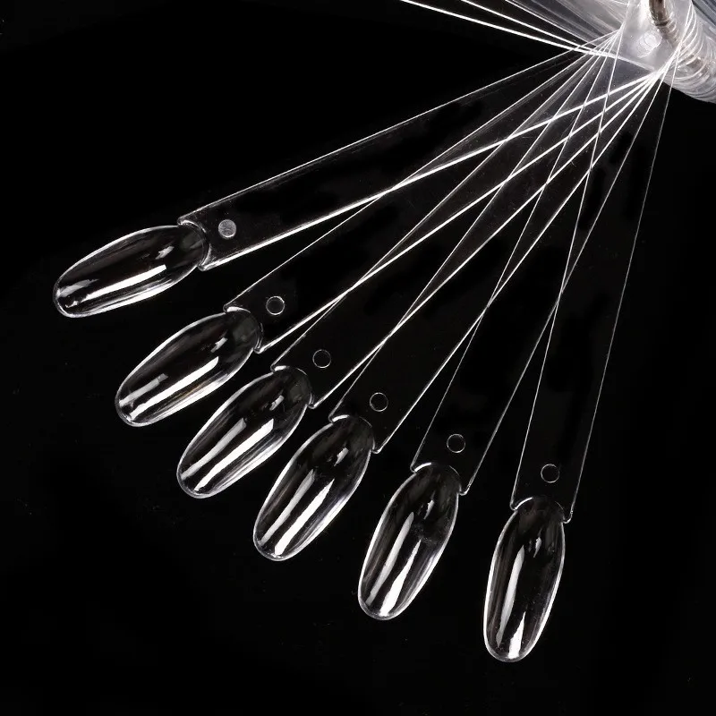 컬러 카드 네일 팁 디스플레이 젤 네일 광택제 연습 보드 도구, 선풍기 모양 팔레트, 맑은 자연 색상 가짜 네일 팁 50 개