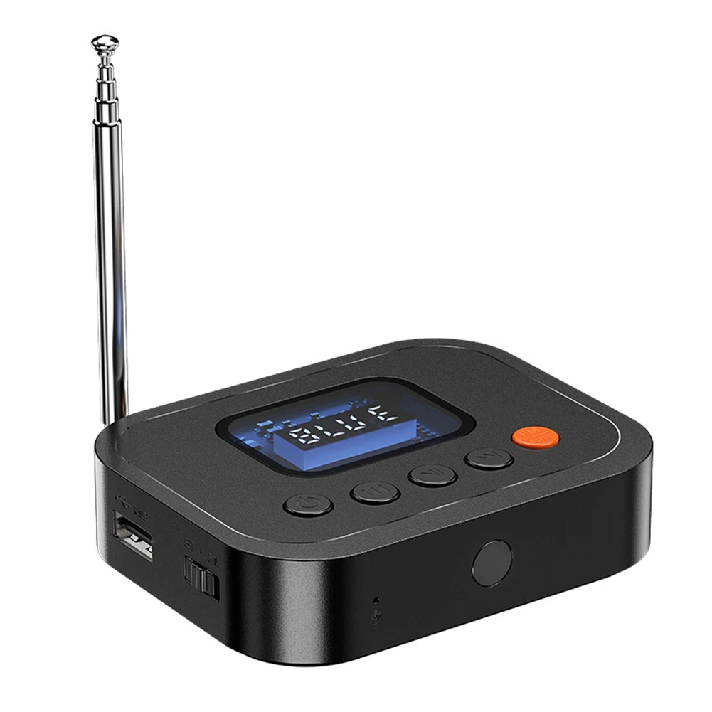 (A75T) 2in1 블루투스 6.0 오디오 수신기 FM 라디오 3.5mm AUX/USB/U 디스크 블루투스 어댑터(스피커 TV PC용 LCD 디스플레이 포함)