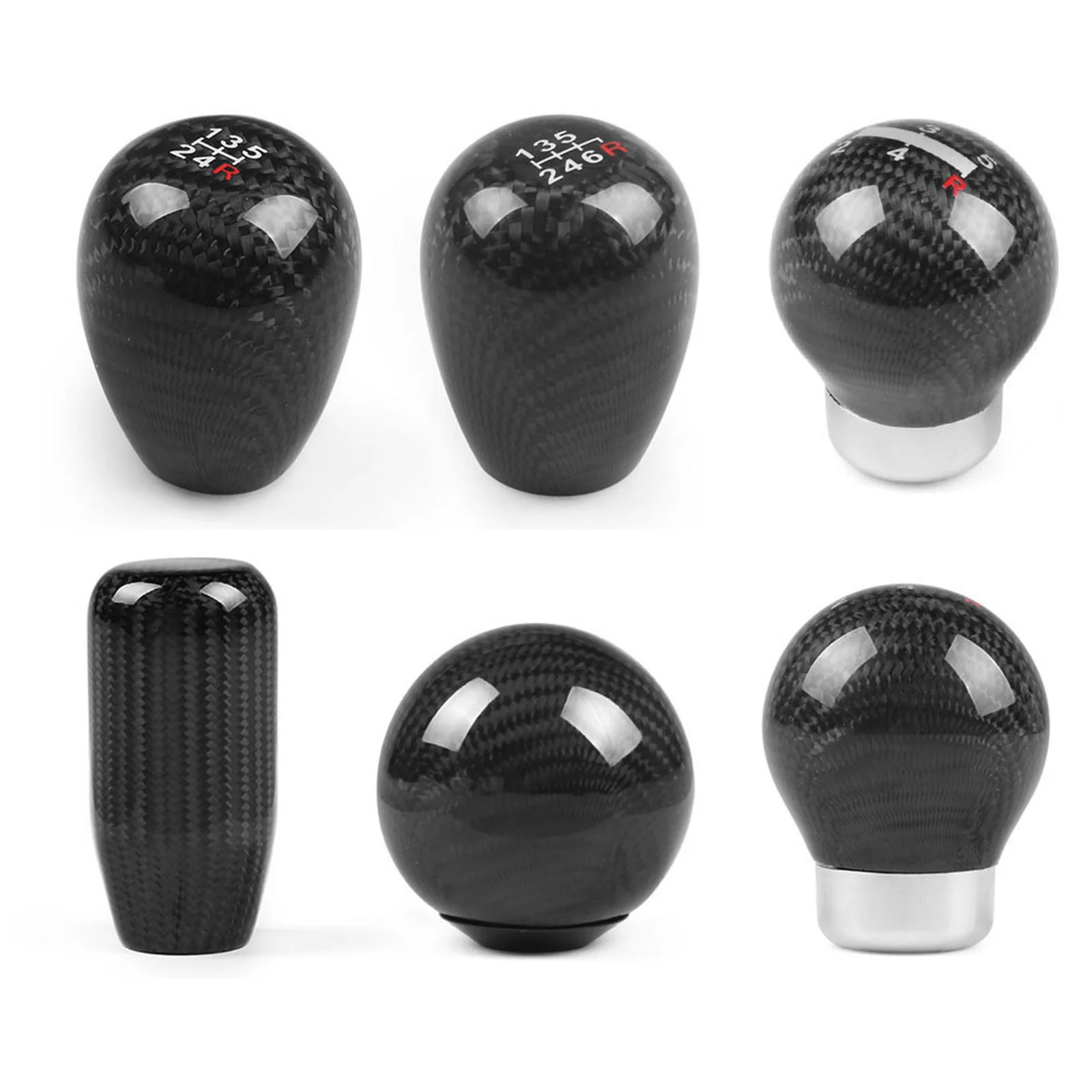 Jdm Real Carbon Fiber Gear Shift Knob 5/6 Speed Round Ball Shape Manual