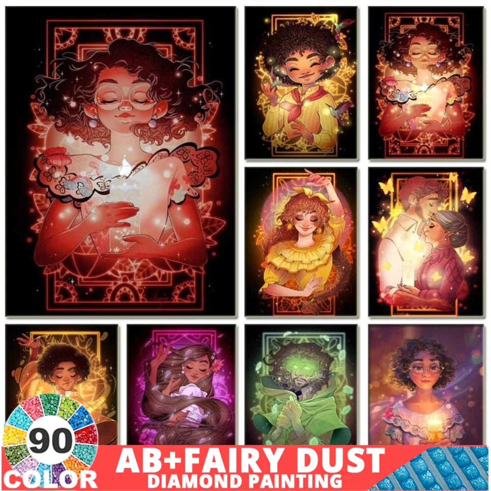 

90 Colour AB Fairy Dust Disney Encanto Diamond Painting Fairy Girl Pictures Full Mosaic Cross Stitch Embroidery Kit Decor