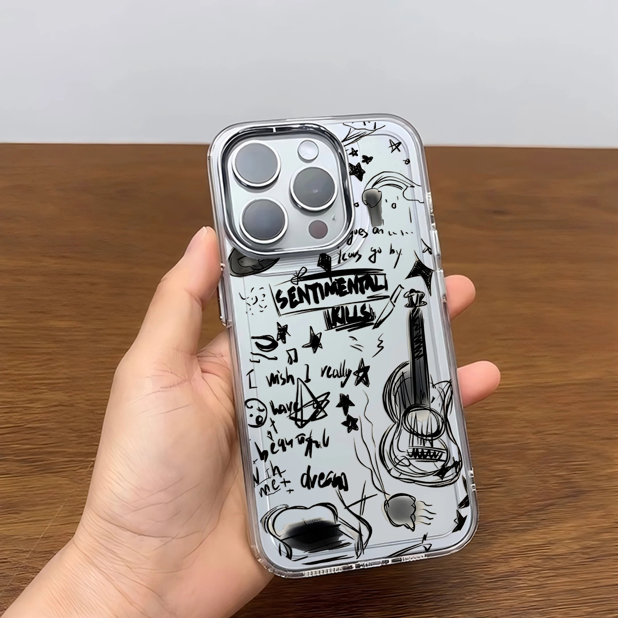 Elegant Black Lines Guitar Cat Design Phone Case