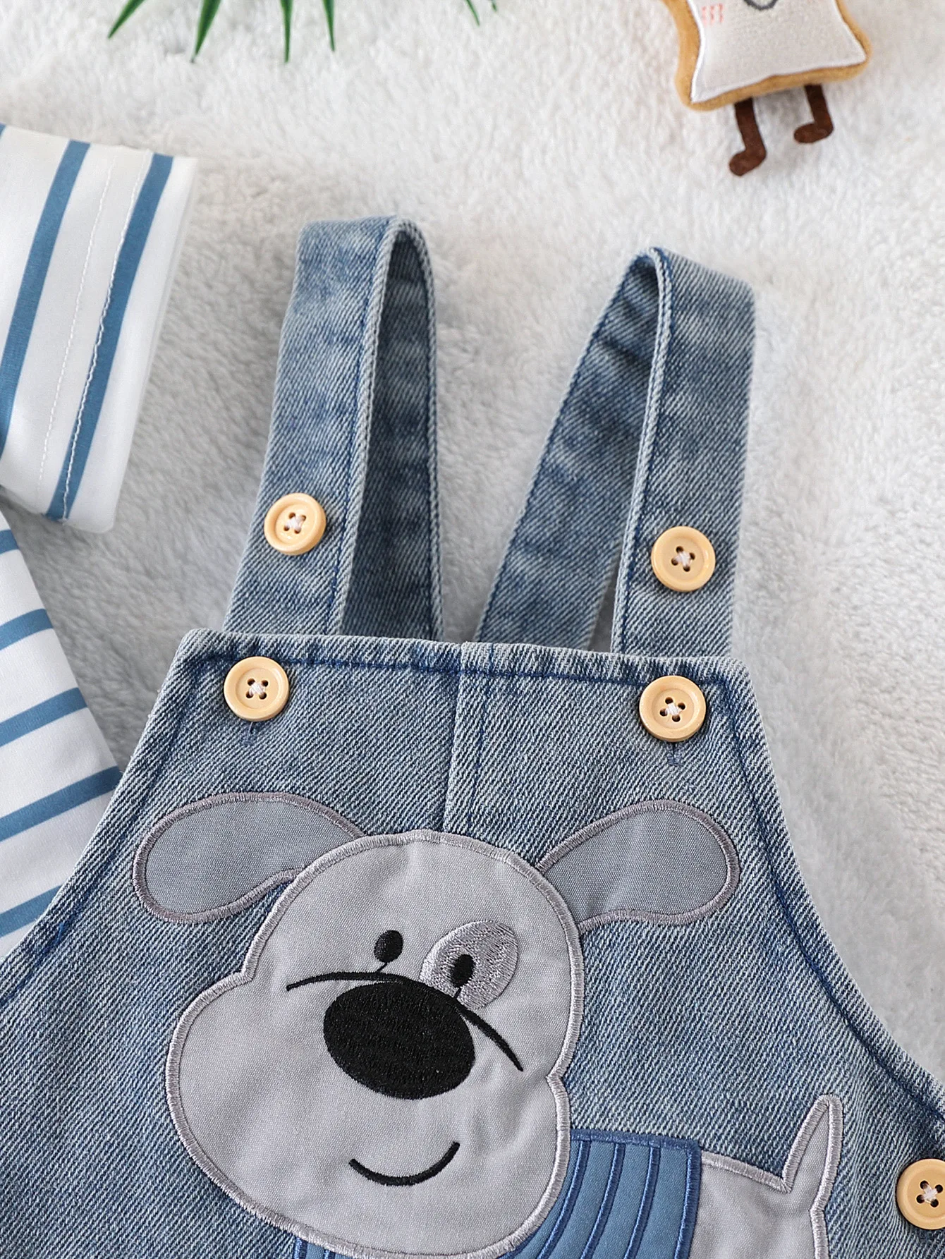 Baby Boy Striped T-Shirt + Cartoon Bear Denim Overalls Set, Cute Summer Casual Outfit for Going Out 4