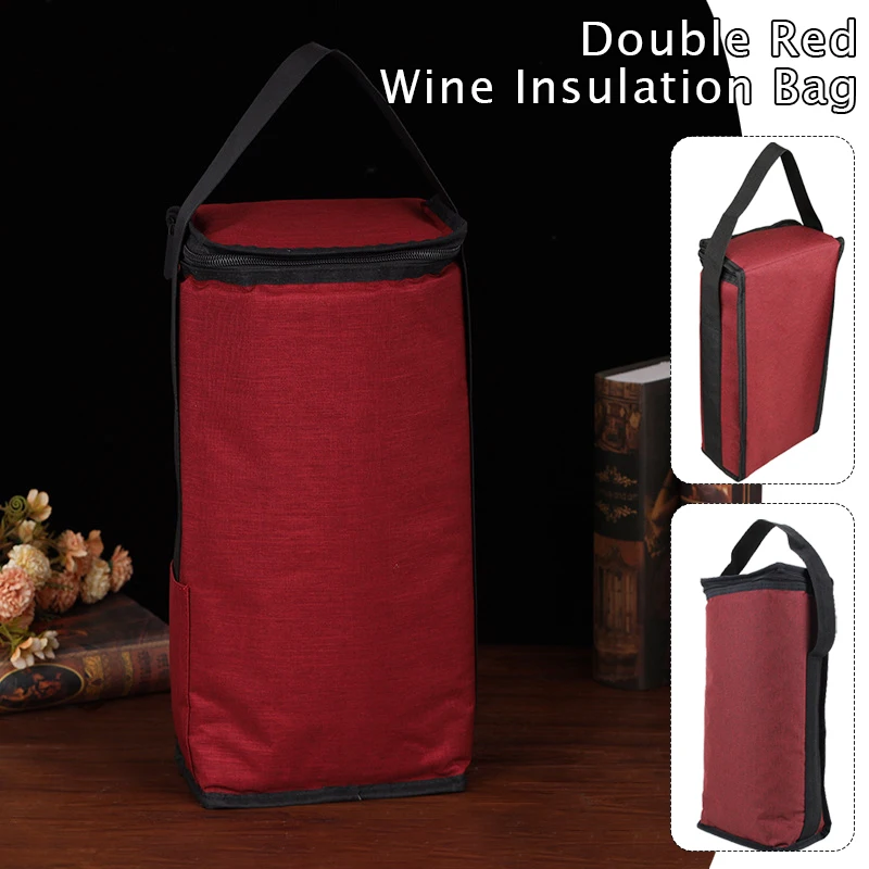 

Portable Wine Two-Compartment Insulation Thermostat Bag Two-Bottle Red Wine Insulation Cold-Proof Ice Pack Gift Oxford Cloth Bag