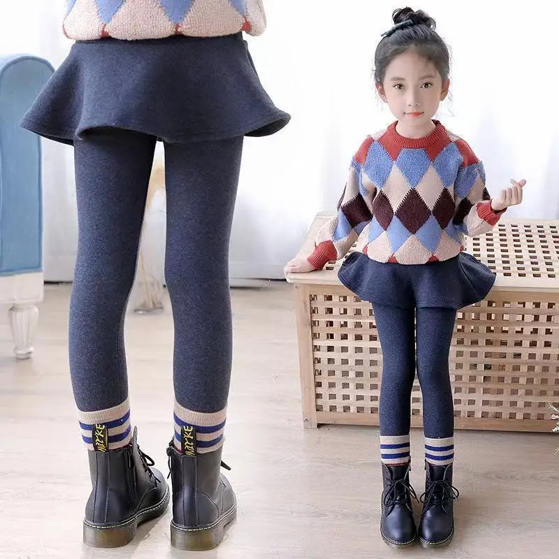 

Girls Skirt-pants Cotton Leggings Solid Legging Casual Trousers Kids 2022 Spring Autumn Winter Children's Thicken Clothes E78