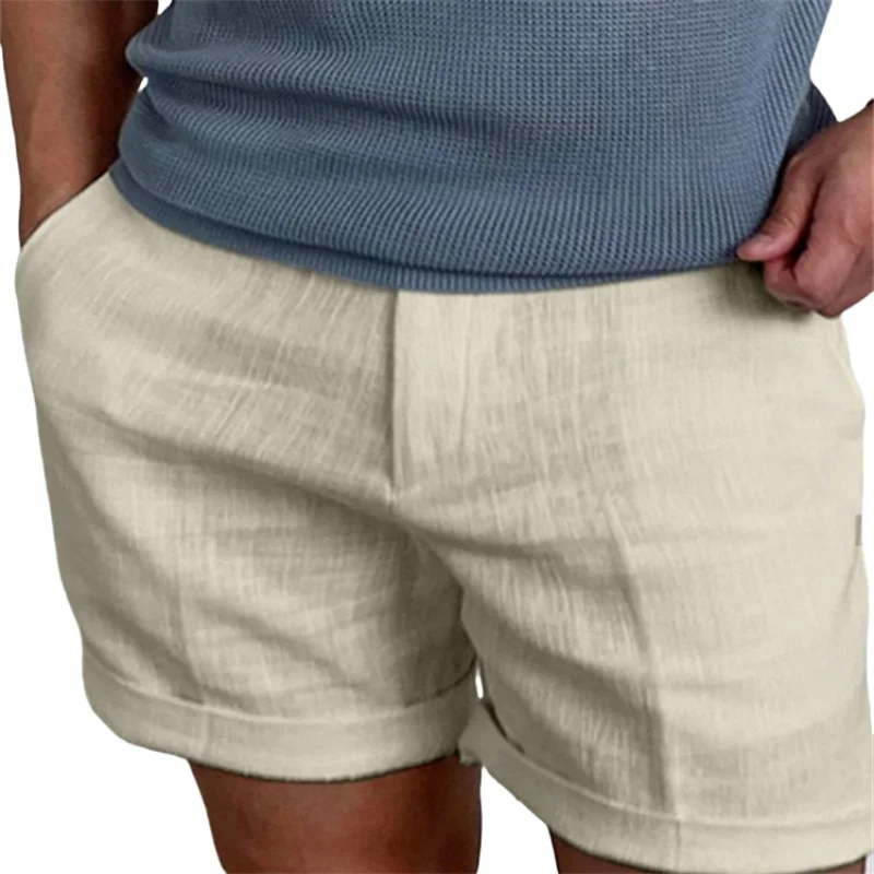 Men Summer Cotton Linen Shorts Breathable Running Gym Shorts Sport Basketball Shorts Beach Sweatpants Man Clothing Streetwear 2