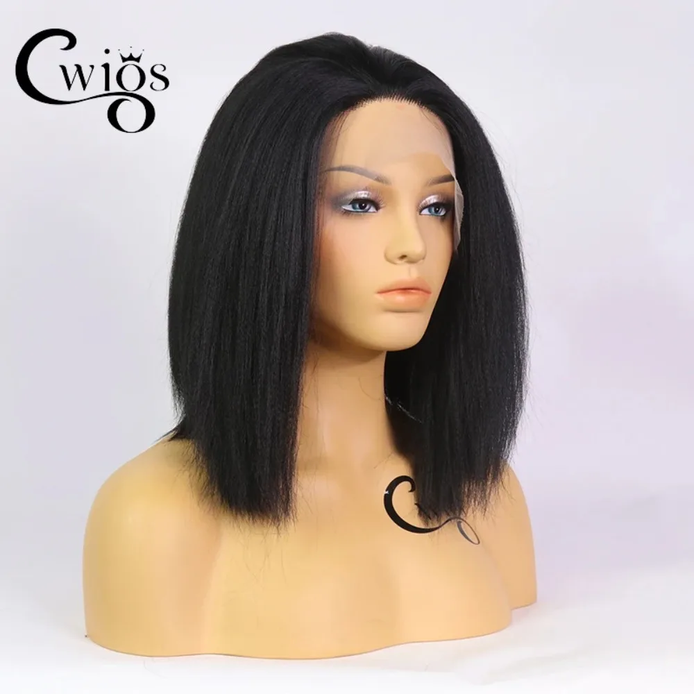 

CWIG Soft Short Bob Wig Yaki Synthetic Lace Front Wig Synthetic Wigs for Women Lace Frontal Wig Free Part Daily Cosplay Glueless