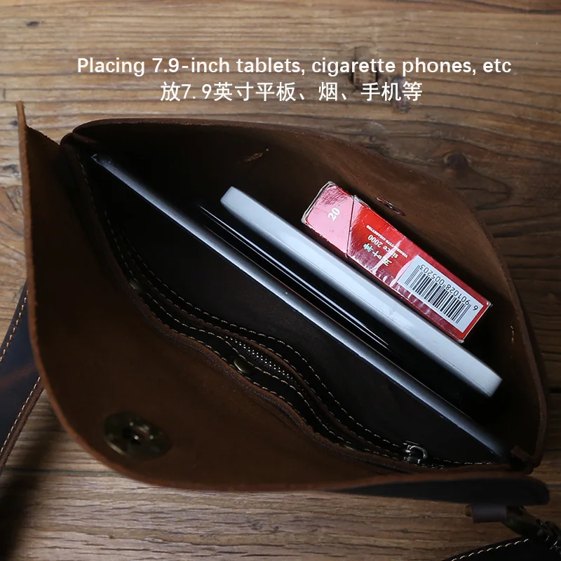 Retro Handmade Leather Men's Shoulder Bag Top Layer Cowhide Trend Clutch Bag Casual Shoulder Messenger Bag  For 8 Inch Ipad NZPJ