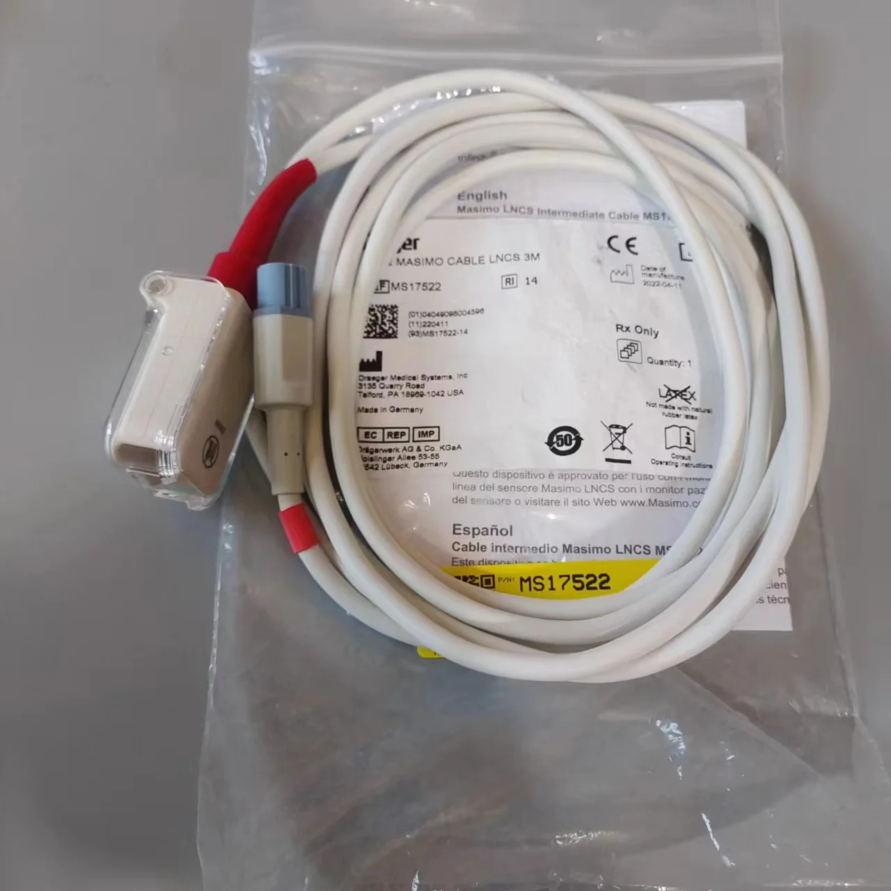 MS17522: Drager SPO2 Masimo Cable LNCS 3M new original