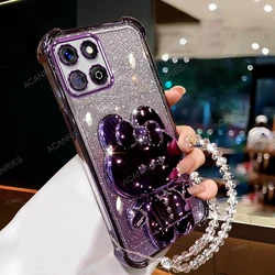 Plating Anti - fall Silicone Case with Mirror Rabbit Stand and Clear Bead Chain - Magic5 Lite 5G (HDT SJS Purple)