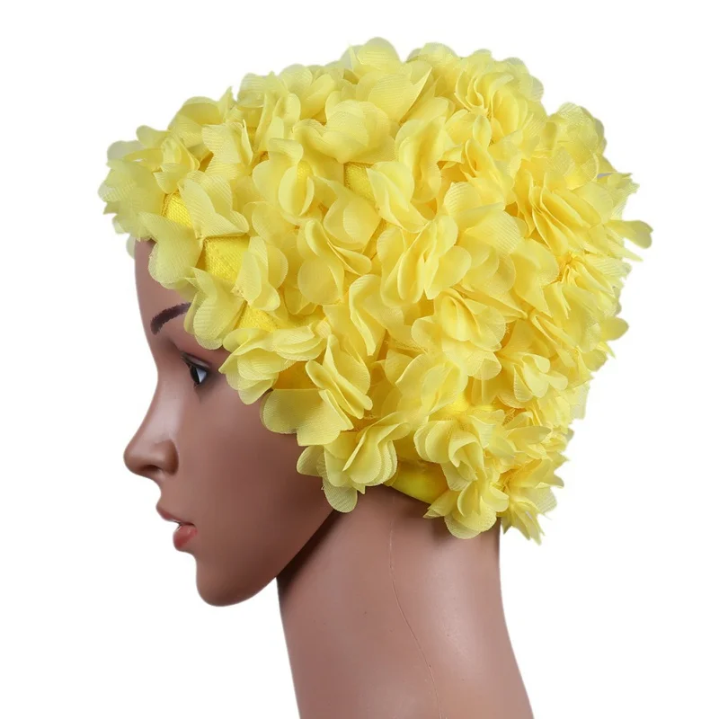 Summer Women Swim Cap Floral Petal Retro Swimming Hat Female Flower Bathing Cap 3