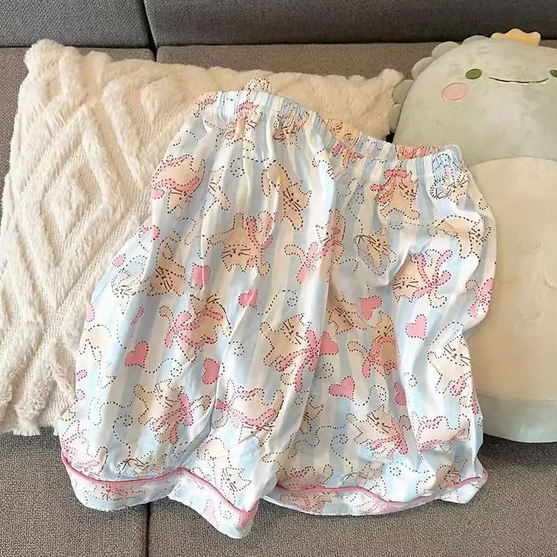 Pink Cat Stripe Women Pajamas Leisure Homewear Cartoon Sleepwear for Girls 3 Pieces Pijama Set Party Pyjama Kawaii Nightgowns