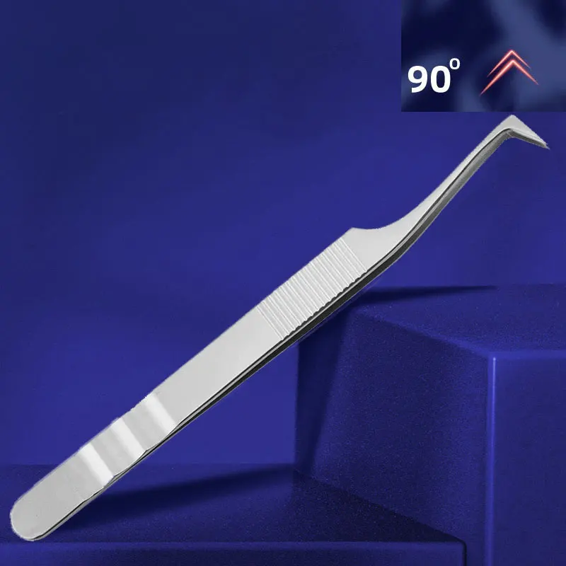 

90 Degree Lash Tweezers for Eyelash Extensions Clip Pliers Precision Right Angle Grip Mega Volume Eyebrow Nail Art Tweezers Tool