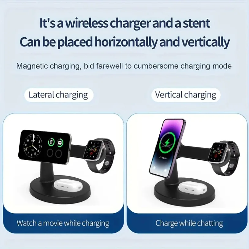 100W 3 In 1 Magnetic Wireless Charger Stand For Magsafe iPhone 16 15 14 13 Pro Apple Watch 9 8 AirPods Pro Fast Charging Station