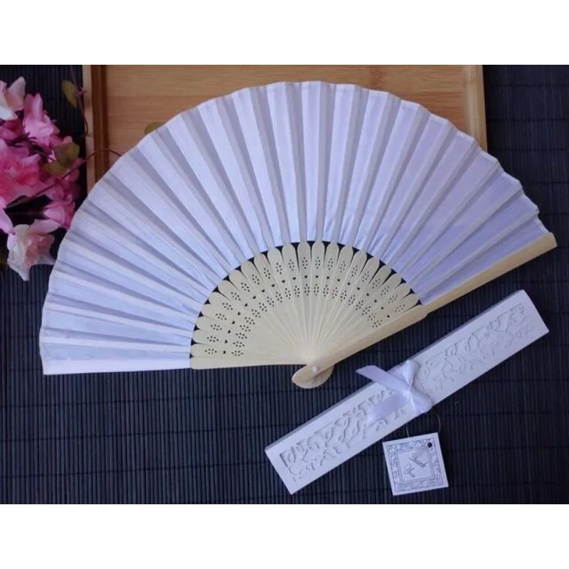 Silk Fold Hand Fan 11 Colors Elegant Laser-Cut Gift Box Wedding Party Favors Gifts