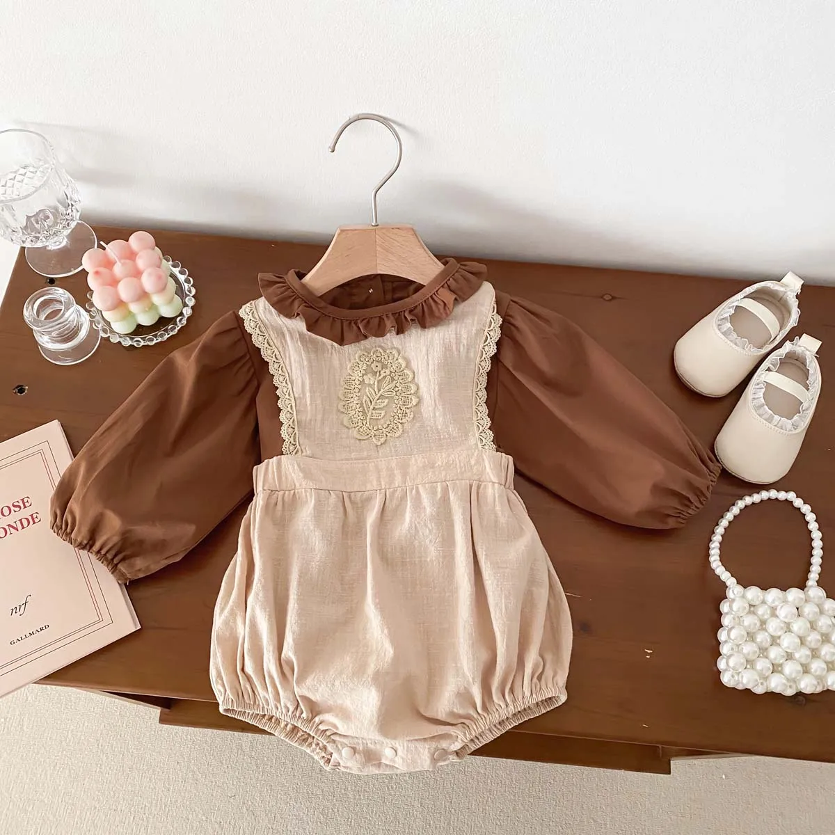 Baby Girl Ruffle Shirt & Lace Romper Set 4