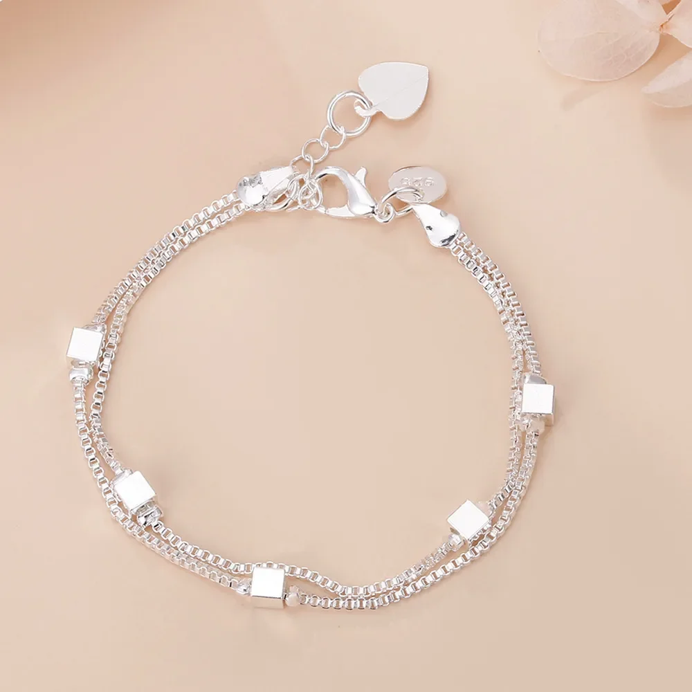 

New Fine Original Luxury 925 Silver Charm Chain Bracelets For Women Party Wedding Engagement Jewelry Gifts 20cm