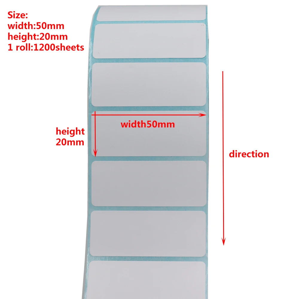 직접 열 블랭크 라벨 직사각형 자기 접착 쓰기 바코드 슈퍼마켓 스티커, 열 프린터용, 50x20mm 