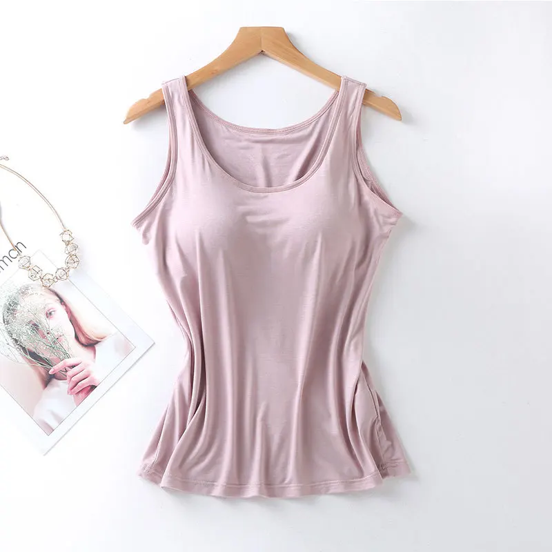 2024 Women's Vest Tops with Built In Bra Neck Vest Padded Slim Fit Tank Tops Sexy Shirts Feminino Casual - Image 4