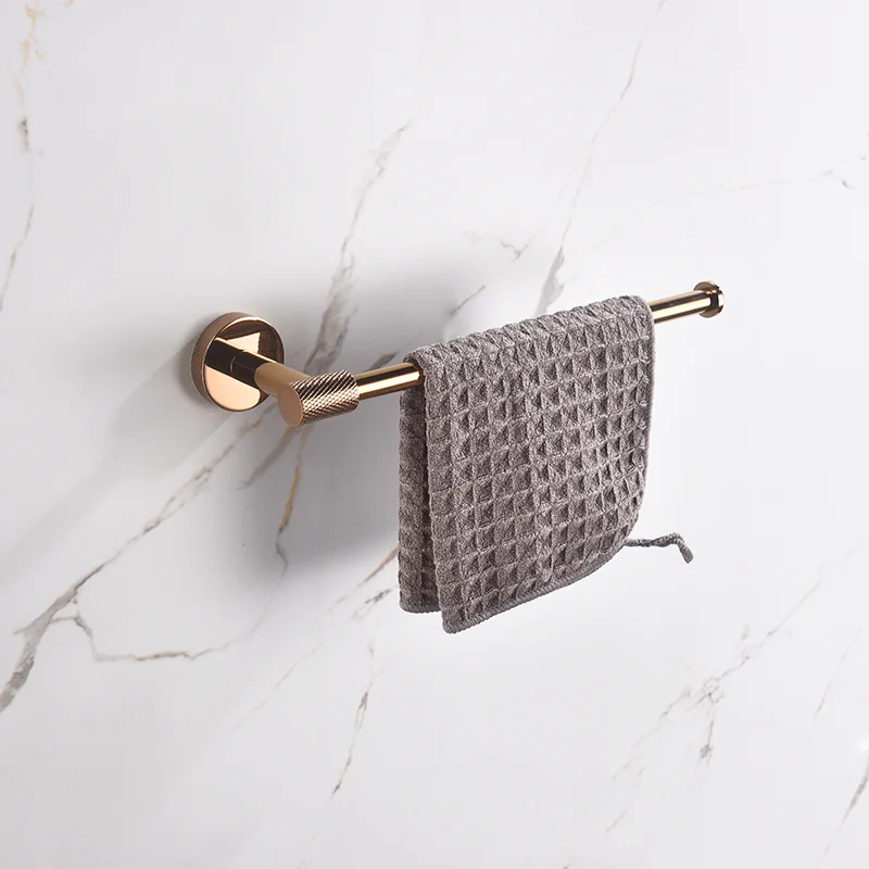 Glossy Rose Gold Chrome Bathroom Hardware Set Wall Mounted Hand Towel Holder Toilet Roll Holder Bathrobe Hook Hanger