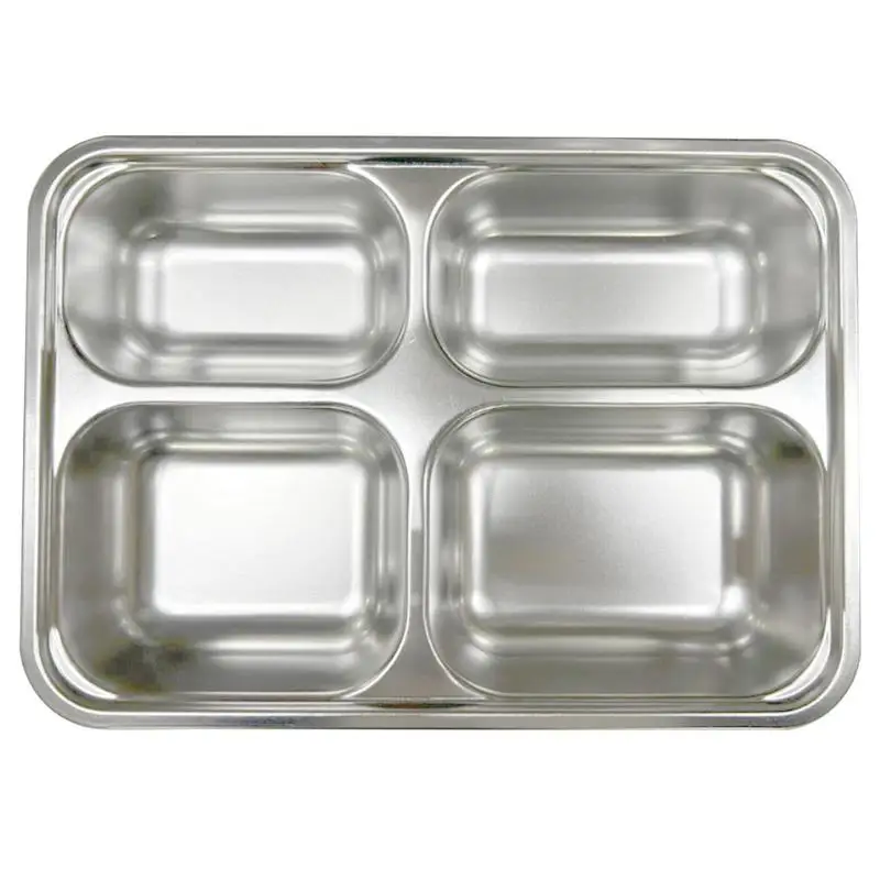 

stainless steel compartmented dinner plate Rectangular Divided Plates With 4 Compartments kitchen tableware food serving dish