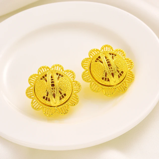 24K Gold Plated Fashion Ethiopian Earrings/Pendant/Ring Jewelry Sets Gold Plate Africa Bride Wedding Eritrea Set Gift 4