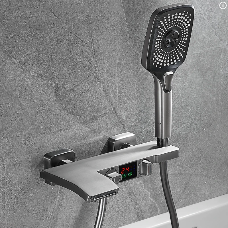 Brass Bathroom Faucet Waterfall Bathtub Faucet Digital Display Bathroom Shower Shower Systerm Bath Mixer shower set bathtub faucet shower faucet water mixer