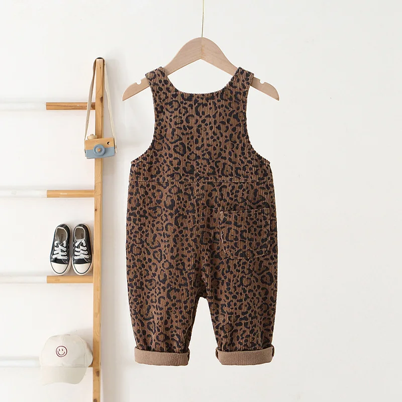 Corduroy Kids Jumpsuits Leopard Print Overall