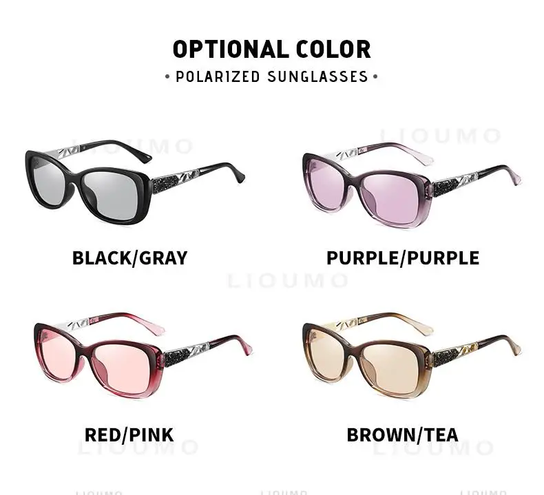 LIOUMO Mode-Sonnenbrille für Damen, Luxusmarke, hochwertige photochrome polarisierte Brille, Damen-Brille mit luxuriösem Kristallrahmen – Detail 12