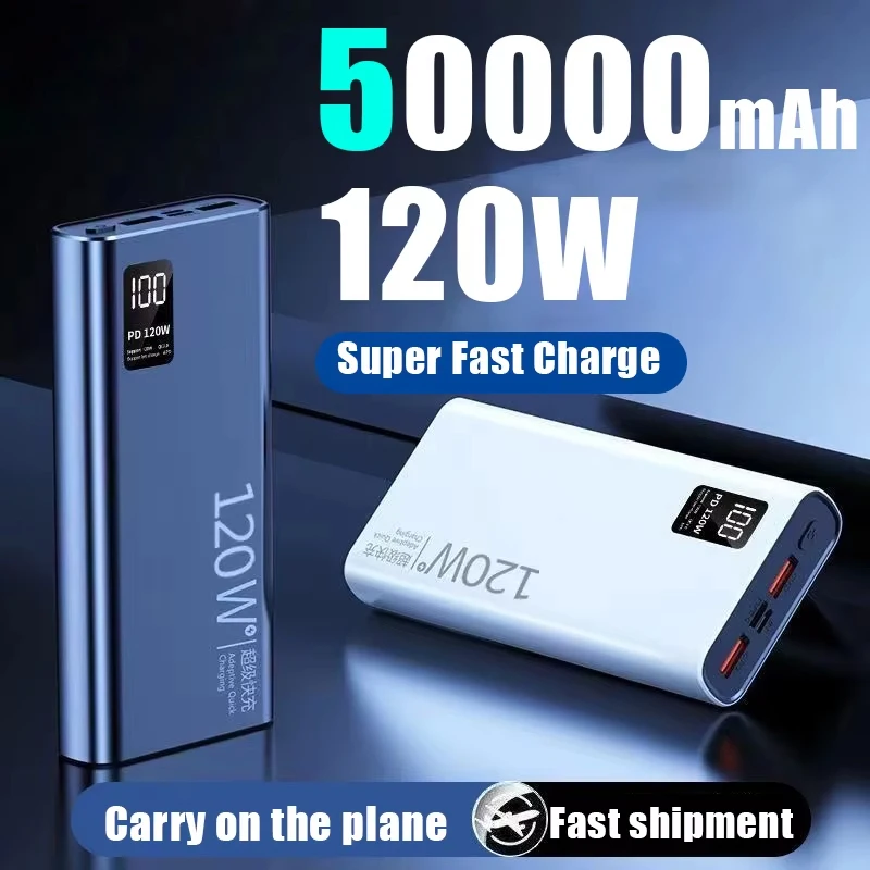 120W High Capacity Power Bank 50000mAh Fast Charger Portable Battery With Digital Display Powerbank For iPhone Samsung Xiaomi 4