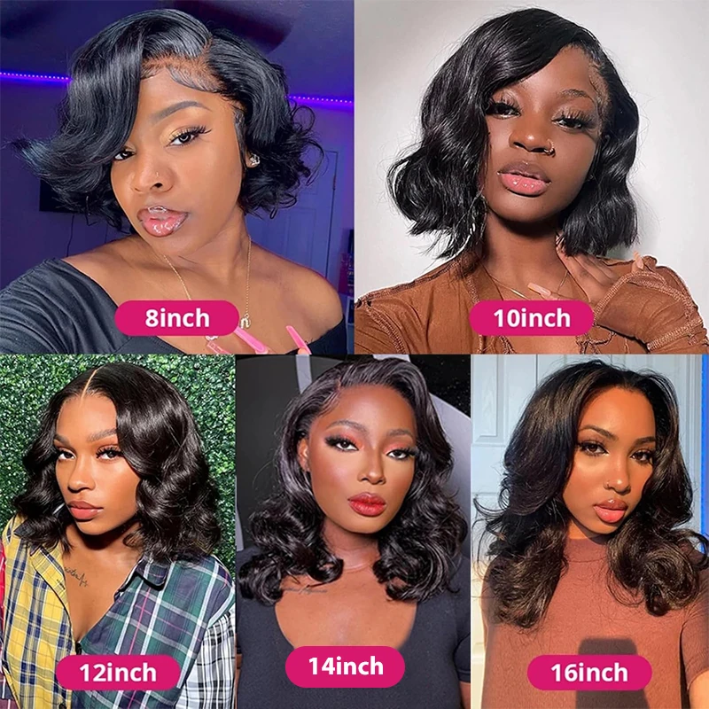 Transparent 13x4 Lace Front Short Bob Wigs Human Hair Body Wave Bob Wig For Women Pre Plucked 10 12 Inch Hot Sale 180% Density 4