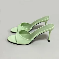 Heeled Footwear Female Slides Women Slippers Summer Spring Fashion Round Toe Ladies Thin Heels Slippers Sandals Pumps Shoes - Image 4