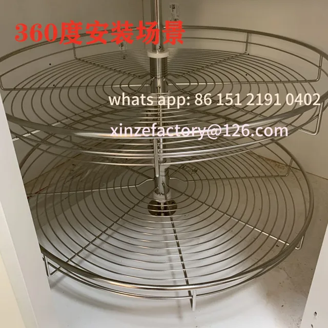 ตะกร้ามุมตู้ปรับได้ 180 องศา สำหรับห้องครัว 270 องศา 360 องศา ตะกร้าหมุนได้ ชั้นวางคู่แบบหมุนได้ ลิตเติ้ลมอนสเตอร์ 4