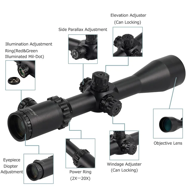 Visionking 2-20x44 Military Riflescopes Targeting Turret Lock Long Range  Sniper Ak Aim Scope .308 .30-06 Hunting Optical Sight
