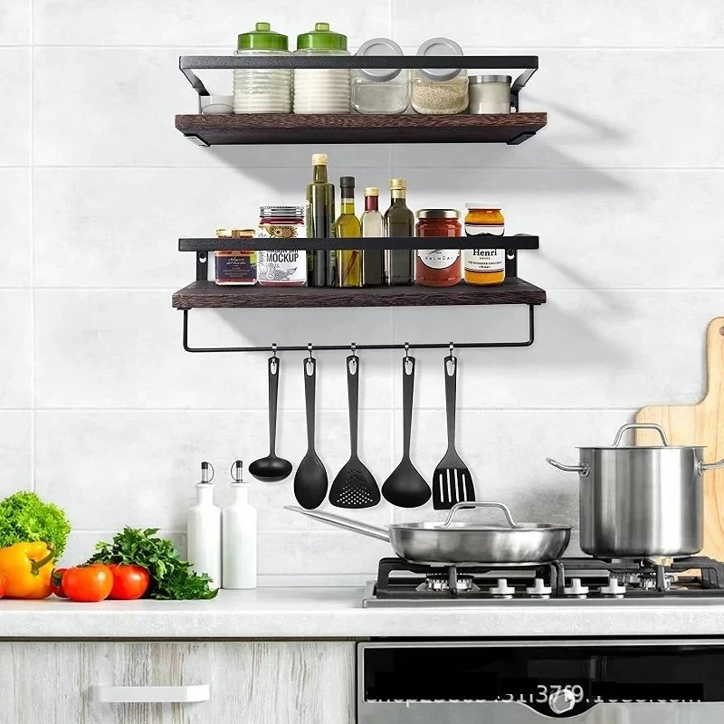 Etagere murale en bois massif deux plateaux organisateur vertical salle bain