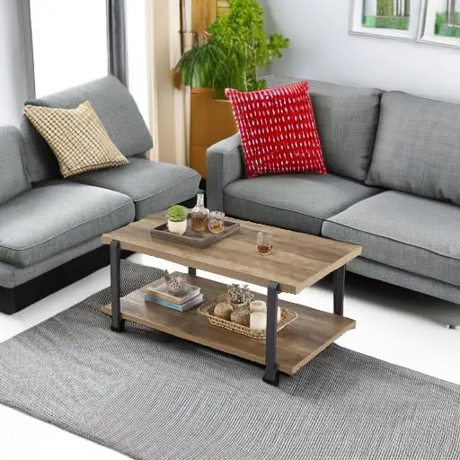 FOLUBAN Industrial Coffee Table with Shelf, Wood and Metal Rustic Cocktail Table for Living Room, Oak 6