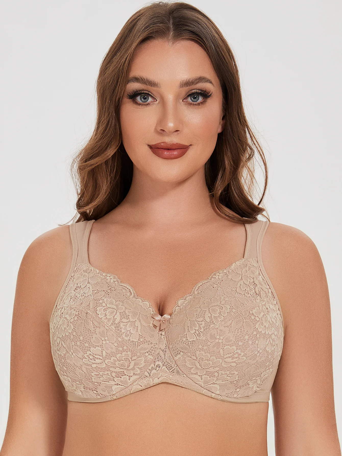 Women's Full Coverage Underwire Bra Minimizer Plus Size Lace Comfortable Cushion Strap