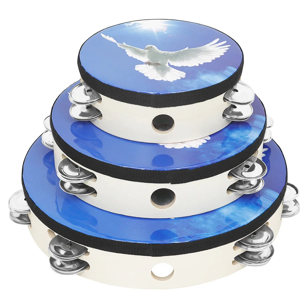 3 Pcs Tambourine Drum Handheld for Kids Peace Dove Percussion Instrument Blue Musical Child