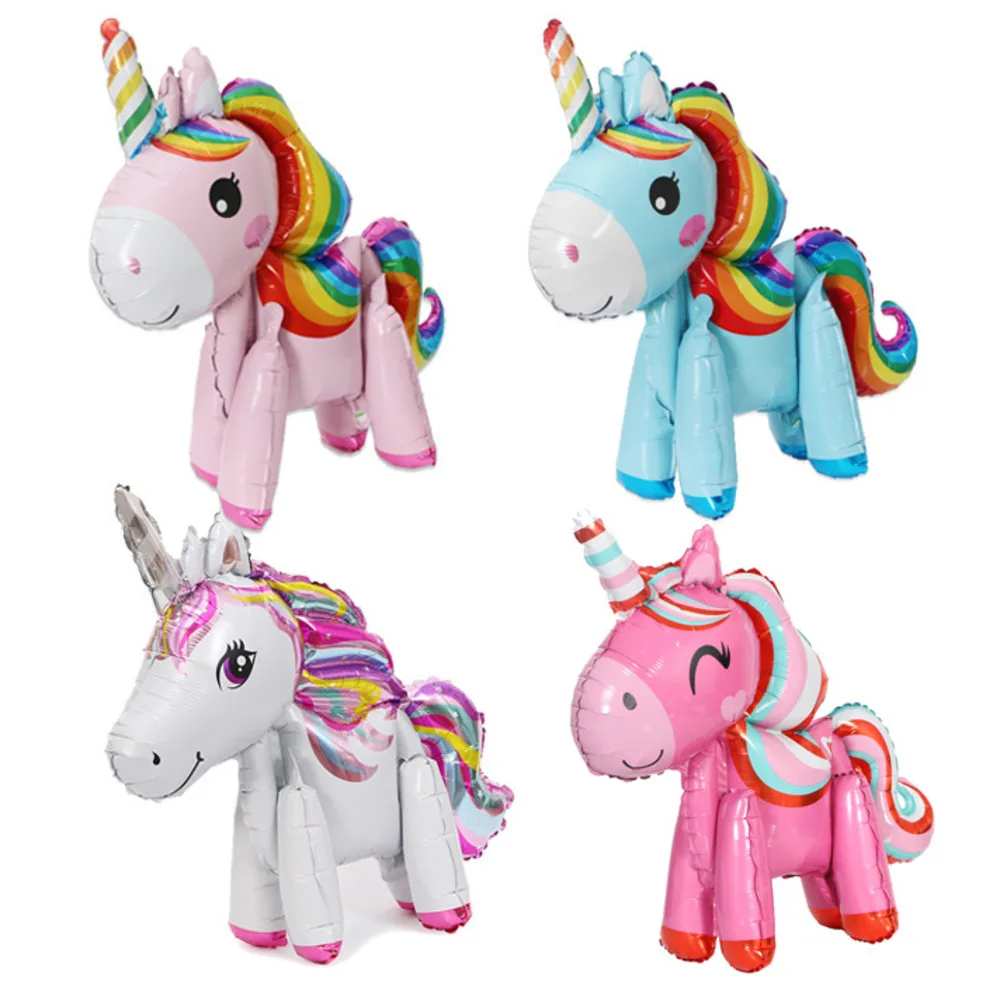 3D трехмерные воздушные шары в виде единорога, детские игрушки, украшения для дня рождения, Мультяшные алюминиевые воздушные шары оптом