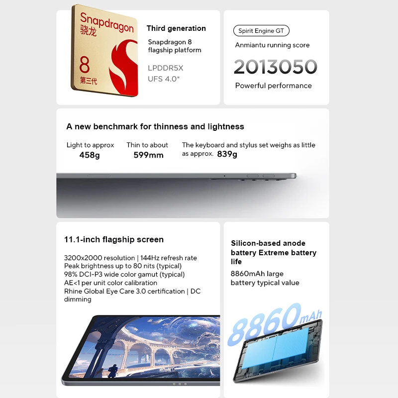 New Original Lenovo Xiaoxin Pad Pro GT Tablet CN Version Snapdragon 8 Gen 3 11.1'' 3.2K LCD 144Hz Display Android 8860mAh Pad PC