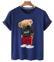 

Fashion bear T-shirt leisure large size cartoon mask bear short sleeve T-shirt for men and women's biggest pop sign INS win