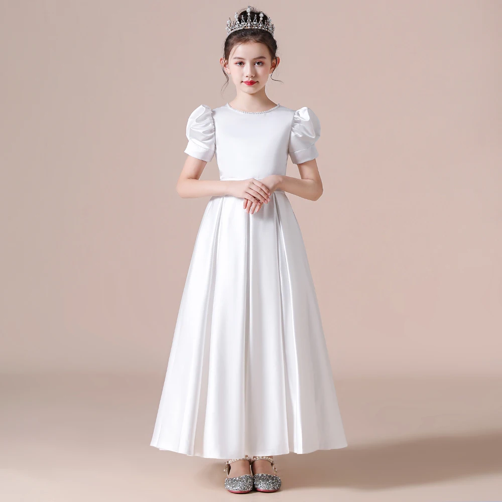 Princess Pageant Satin Elegant Girls Gown Junior Bridesmaid Flower Girl Dress For Birthday Party Concert First Communion Dress