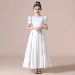 Princess Pageant Satin Elegant Girls Gown Junior Bridesmaid Flower Girl Dress For Birthday Party Concert First Communion Dress