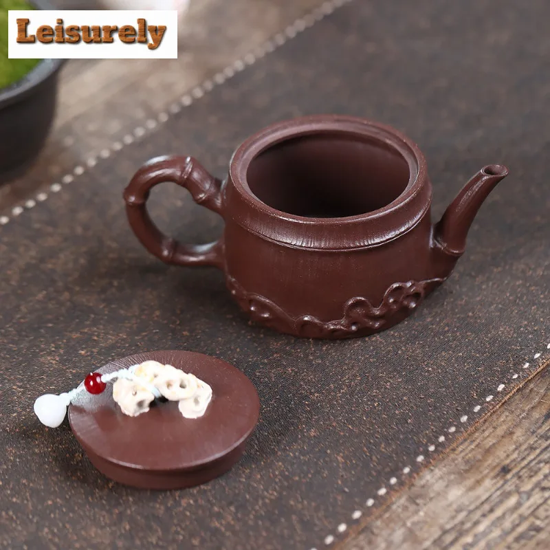 240ml Vintage Yixing Purple Clay Teapot Handmade Taihu Bamboo Stone By Lake Pot Raw Ore Purple Mud Tea Maker Kettle Zisha Teaset