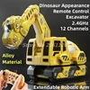Dinosaur Appearance Design Remote Control Car 2.4G 12 Channels Alloy Material Extendable Robotic Arm RC Car Excavator Model Toy 1