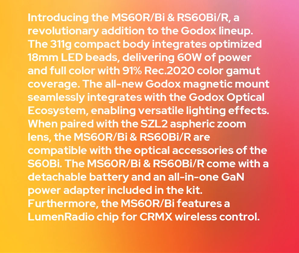 Godox RS60Bi RS60R Studio Light 60w RGB Bi-color Full-color LED Video Fill Light