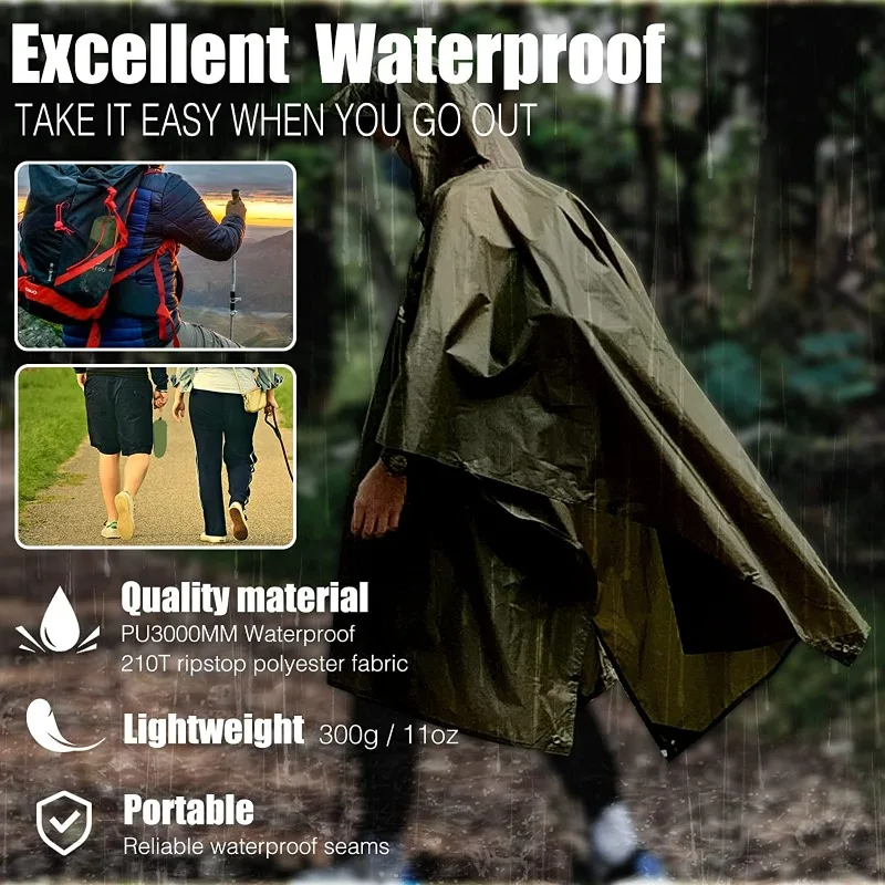 3 In 1 Outdoor Military Waterproof Raincoat Rain Coat Men Raincoat Women Awning From The Rain Motorcycle Poncho Picnic Mat raincoat poncho
