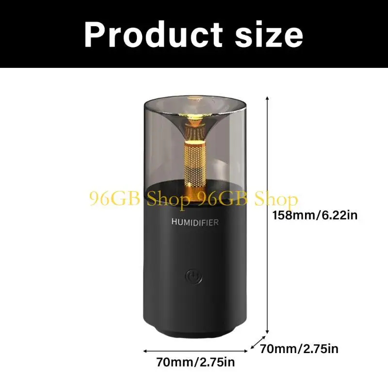 96GB 휴대용 자동차 휘발성 오일 디퓨저 가습기(레트로 촛불 효과 포함) 수성 휘발성 오일