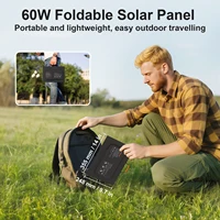 Panneau solaire portable pliable MHPOWOS 60W, chargeur de batterie solaire pour Powerbank avec sortie USB C haute puissance, sortie DC pour le camping, le téléphone, le camping-car 6